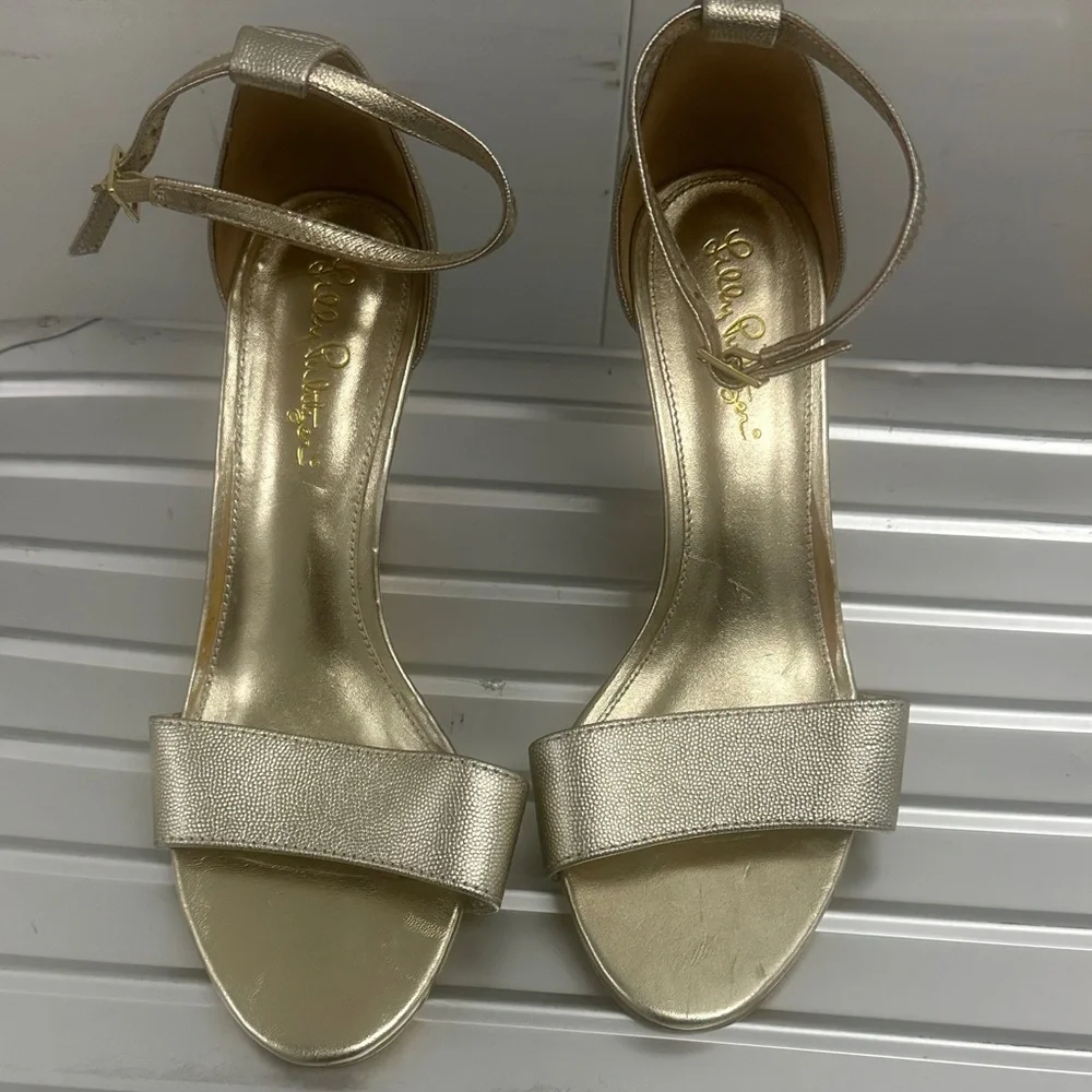 Lilly Pulitzer Gold Espadrille Ankle-Strap Block Heels